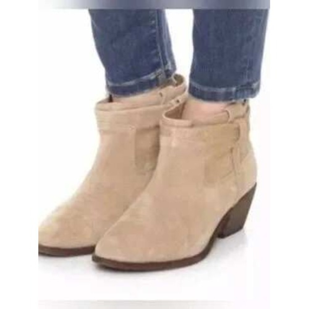 Joie Tan Suede Western Ankle Boots Pointed Toe Stacked Cuban Heel Women 36.5
